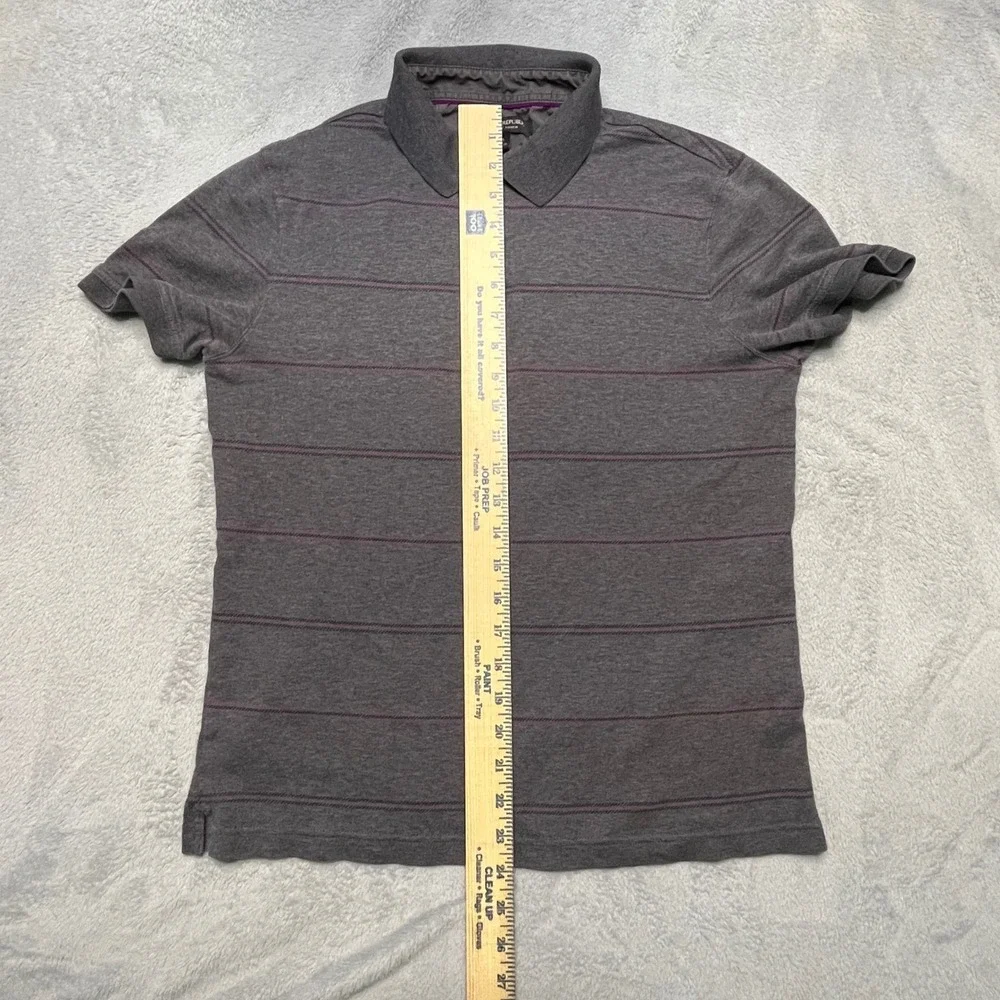 Banana Republic Mens Grey Striped‎ Luxury Polo Shirt TikTok Preppy Y2K Lo-Fi
